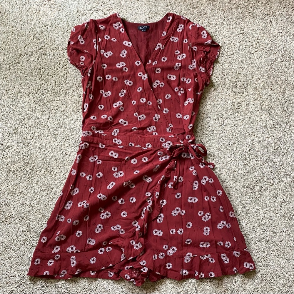 LOFT Floral Ruffle Wrap Dress Romper